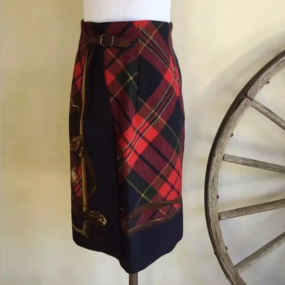 RALPH LAUREN Hunter Elk Deer Tartan Plaid Skirt 10